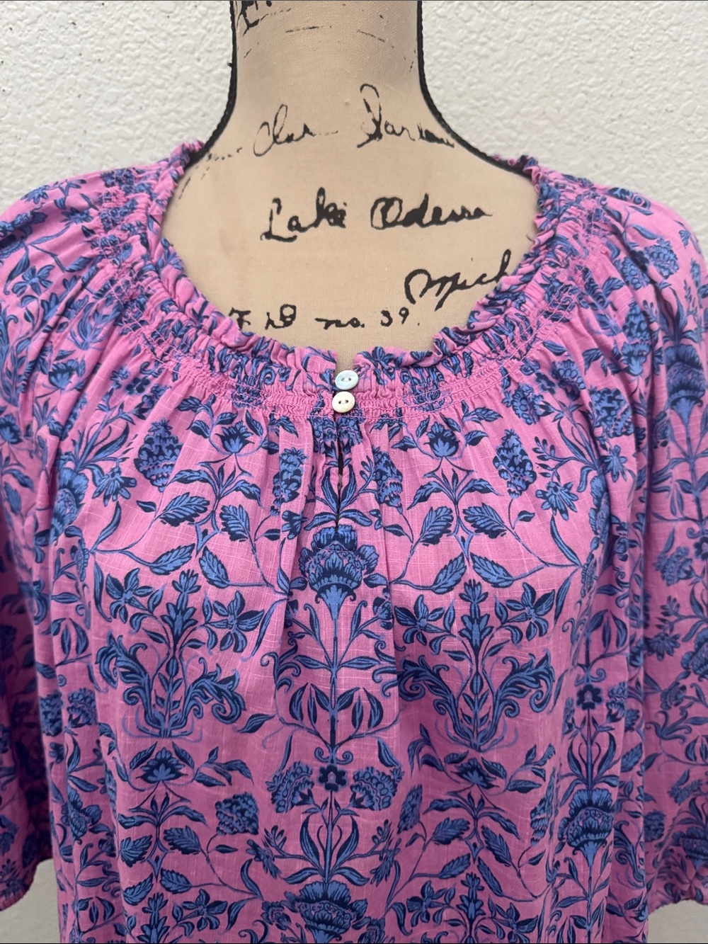 J. Jill Floral Boho Peasant Top Pink Blue Floral Print Cotton Size Small - Picture 2 of 12
